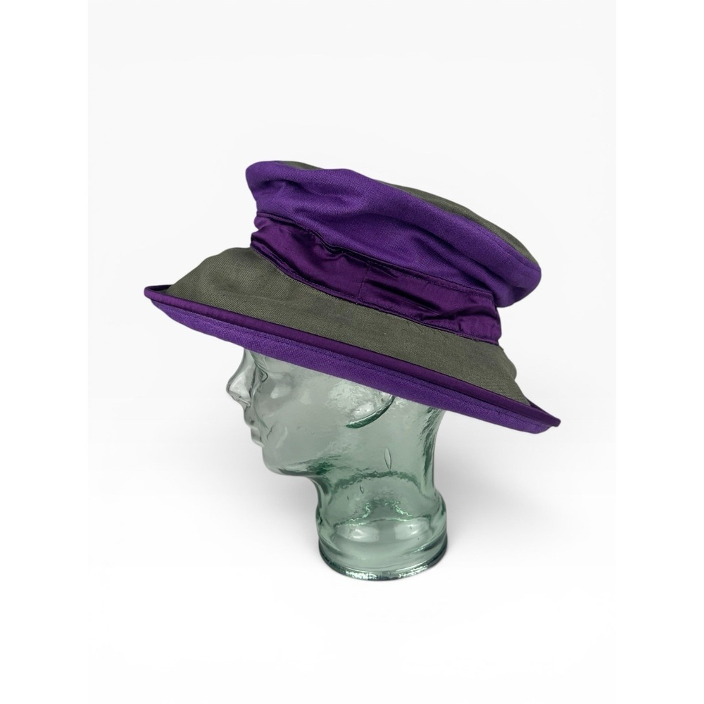 Vtg Hattitude NYC Womens Hat Cloche Raised Bucket Olive Green Purple Boho 90s